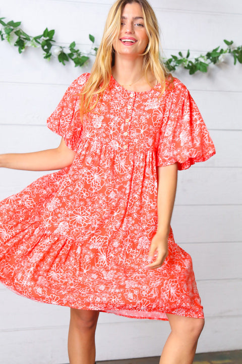 Coral Floral Button Down Midi Dress