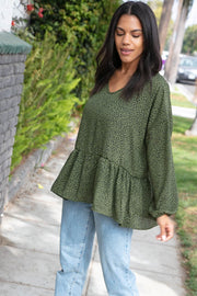 Moss Green Leopard Wool Dobby Woven Knit Top