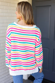 Bold & Sassy Fuchsia Multi Stripe Pullover Sweater