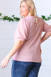 Baby Pink Puff Sleeve Two Tone Sweater Top