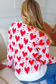 True Hearts Ivory & Red Heart Oversized Sweater