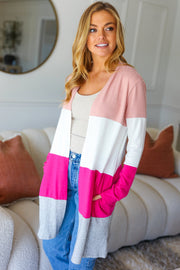 Face The Day Blush Wide Stripe Hacci Colorblock Cardigan