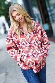 Fall For You Rust & Burgundy Aztec Half Zip High Neck Hoodie