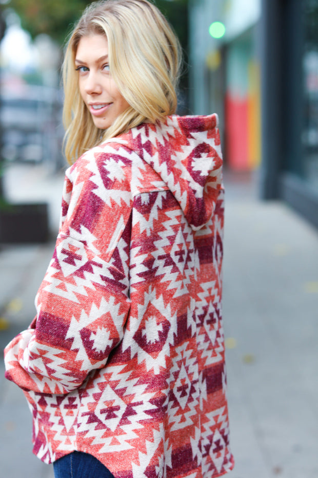 Fall For You Rust & Burgundy Aztec Half Zip High Neck Hoodie