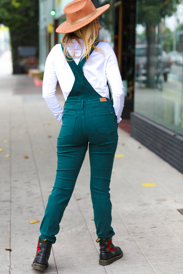 Judy Blue Feeling The Love Teal High Waist Denim Double Cuff Overalls