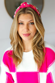 Fuchsia Rhinestone & Candy Hearts Top Knot Headband