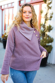 Tried And True Mauve Cowl Neck Button Detail Sweater