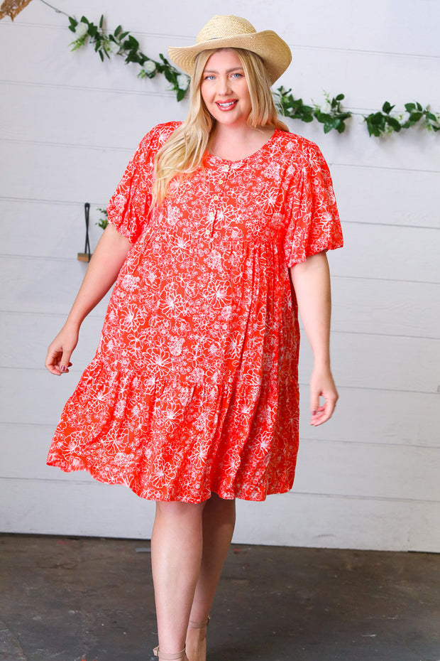 Coral Floral Button Down Midi Dress