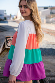 Ivory & Peach Woven Crepe Tiered Blouse