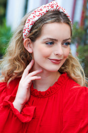 Cream Gold & Red Knit Top Knot Headband