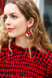 Red Christmas Tree Snow Round Clay Earrings