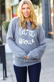 Take Me In Grey Embroidery "Let It Snow" Lurex Sweater