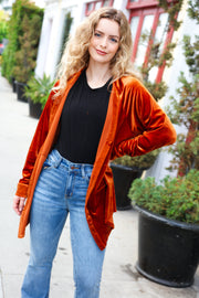 Dazzling Rust Velvet Button Down Tunic Top