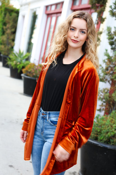 Dazzling Rust Velvet Button Down Tunic Top