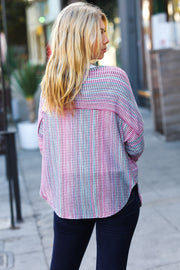 On The Run Magenta Multicolor Vintage Textured Knit Top