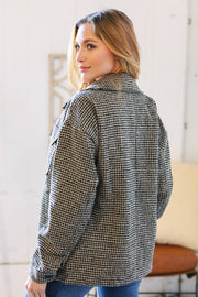 Collared Houndstooth Button Down Wool Blend Jacket