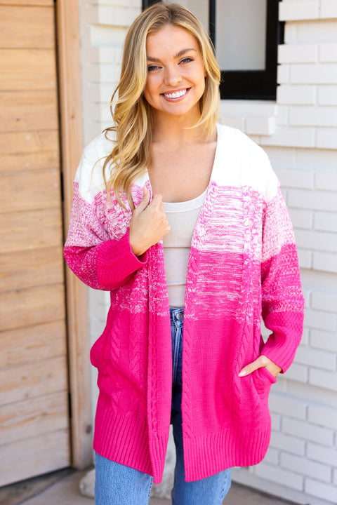 Always Fun Fuchsia Ombre Cable Knit Cardigan