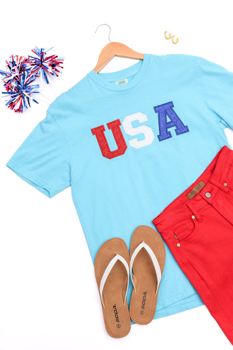 PREORDER: Embroidered Glitter USA Tee