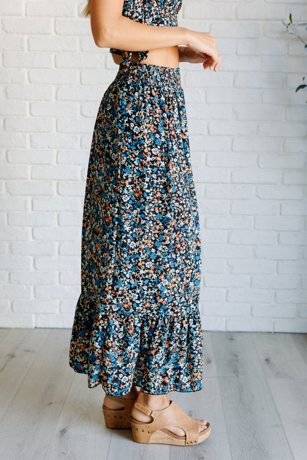 Flutter of Florals V-Neck Crop and Skirt Set