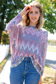 Multicolor Jacquard Chevron Slouchy Knit Top