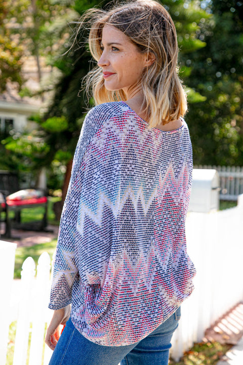 Multicolor Jacquard Chevron Slouchy Knit Top