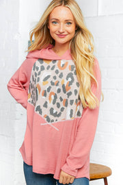 Leopard Thermal Yoke Brushed Hacci Cross Stitch Hoodie