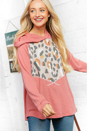 Leopard Thermal Yoke Brushed Hacci Cross Stitch Hoodie