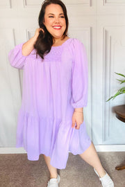 Love Found Lilac Square Neck Smocked Dress