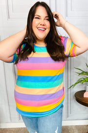 Can't Look Away Multicolor Stripe Bubble Sleeve Terry Top