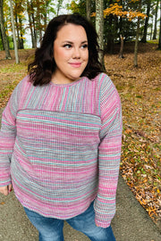 On The Run Magenta Multicolor Vintage Textured Knit Top