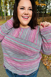 On The Run Magenta Multicolor Vintage Textured Knit Top