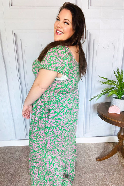 Perfectly You Green Ditzy Floral Fit & Flare Maxi Dress