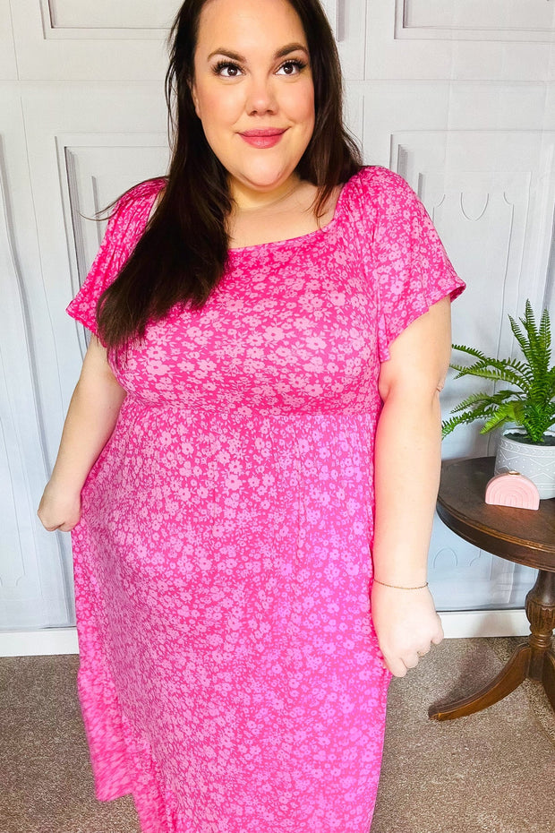 Perfectly You Fuchsia Ditzy Floral Fit & Flare Maxi Dress