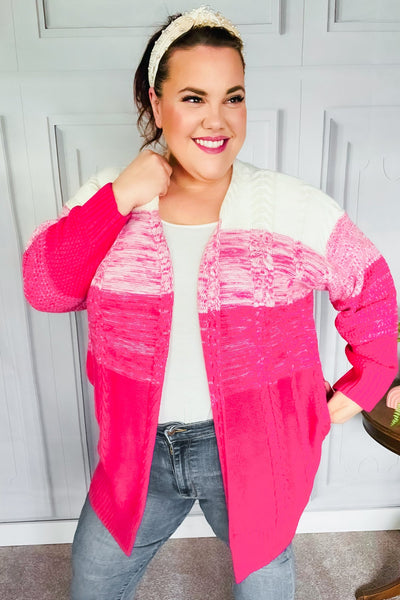 Always Fun Fuchsia Ombre Cable Knit Cardigan