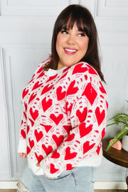 True Hearts Ivory & Red Heart Oversized Sweater