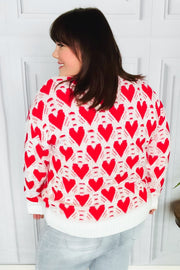 True Hearts Ivory & Red Heart Oversized Sweater