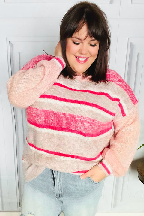 On The Chase Pink & Coral Striped Knit Sweater