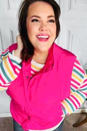 You Got This Hot Pink High Neck Quilted Puffer Vest