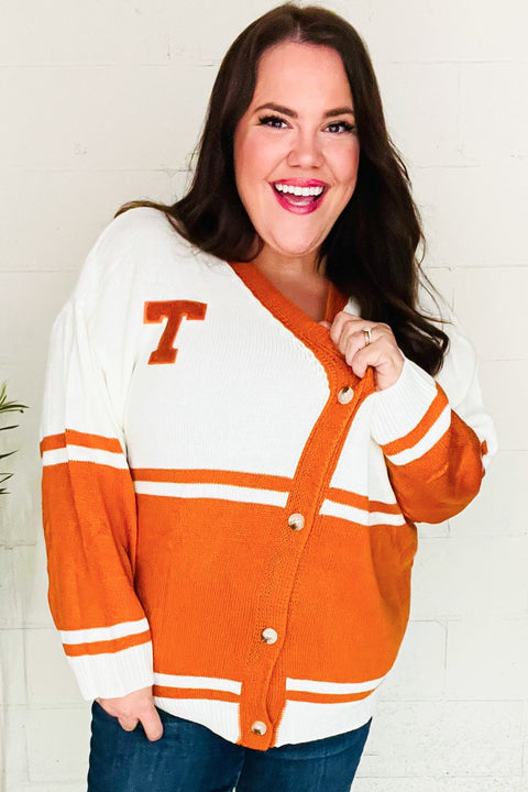 Game Day Burnt Orange "T" Embroidered Cardigan