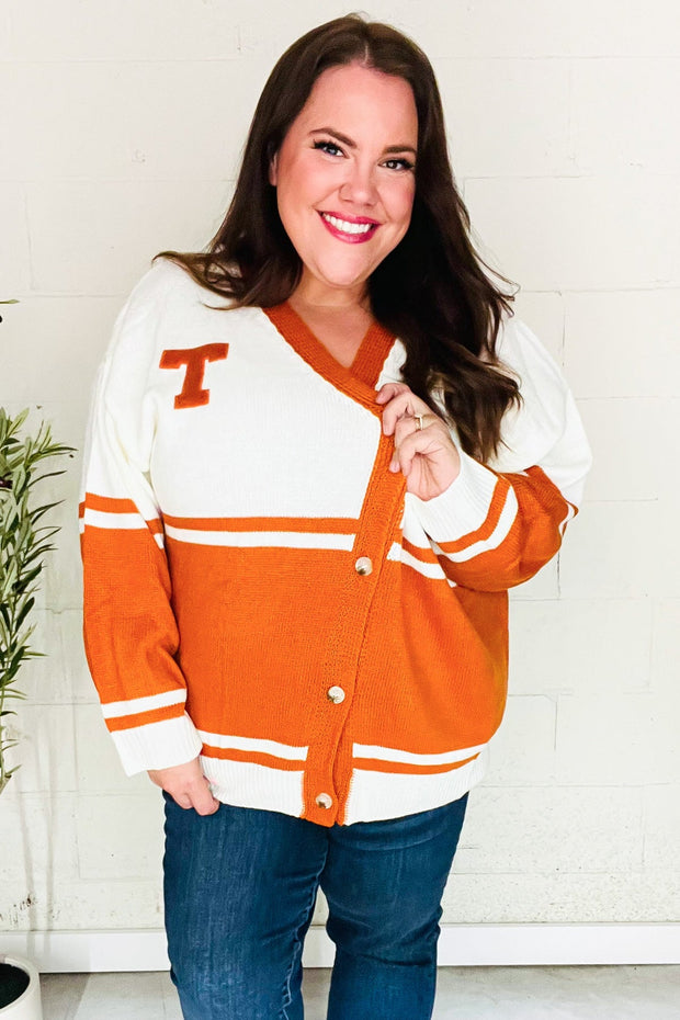 Game Day Burnt Orange "T" Embroidered Cardigan