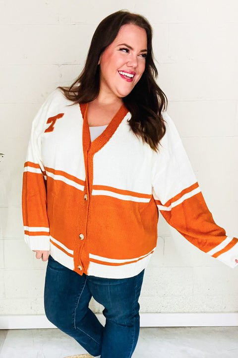 Game Day Burnt Orange "T" Embroidered Cardigan