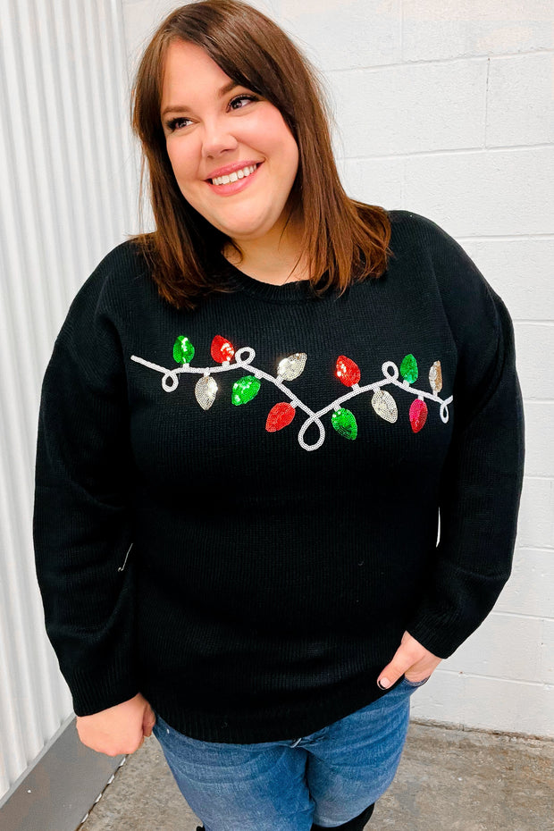 It's Lit Black Sequin Embroidered Christmas Lights Sweater