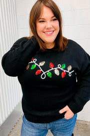 It's Lit Black Sequin Embroidered Christmas Lights Sweater