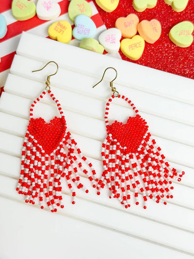 PREORDER: Heart Beaded Tassel Earrings