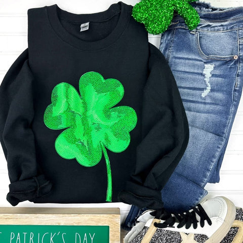 PREORDER: Shamrock Sequin Patch Sweatshirt in Two Colors