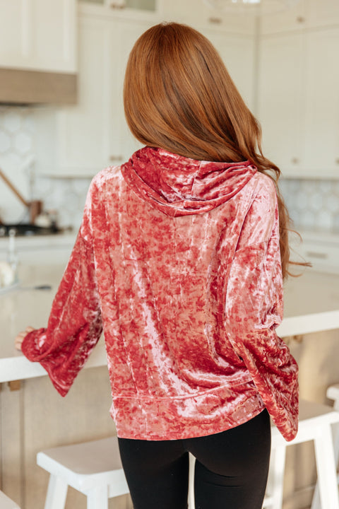 Luxurious Jolt of Energy Velvet Pink Hoodie