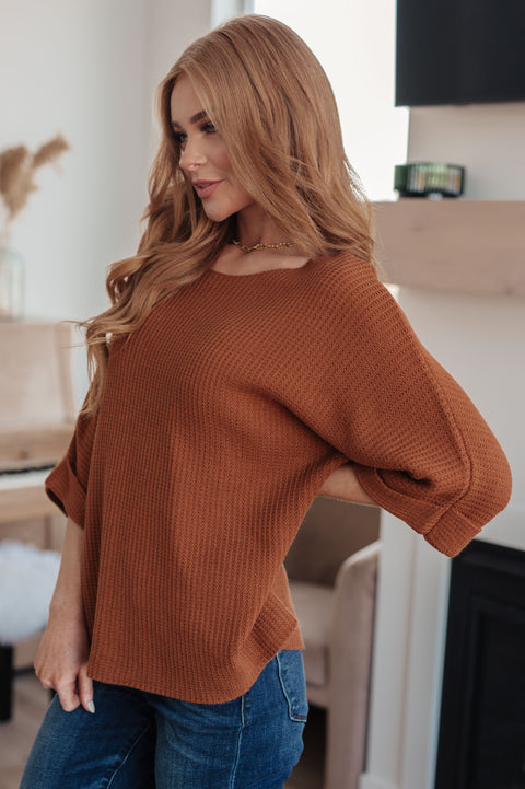 Lotta Love Knitted Sweater Top in Rust