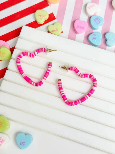 PREORDER: Rubber Disc Open Heart Hoop Earrings in Two Colors