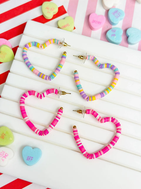 PREORDER: Rubber Disc Open Heart Hoop Earrings in Two Colors