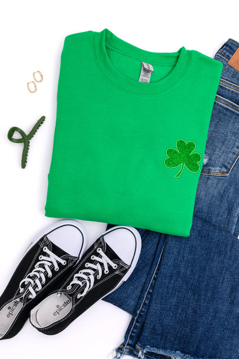 PREORDER: Embroidered Shamrock Glitter Sweatshirt in Two Colors